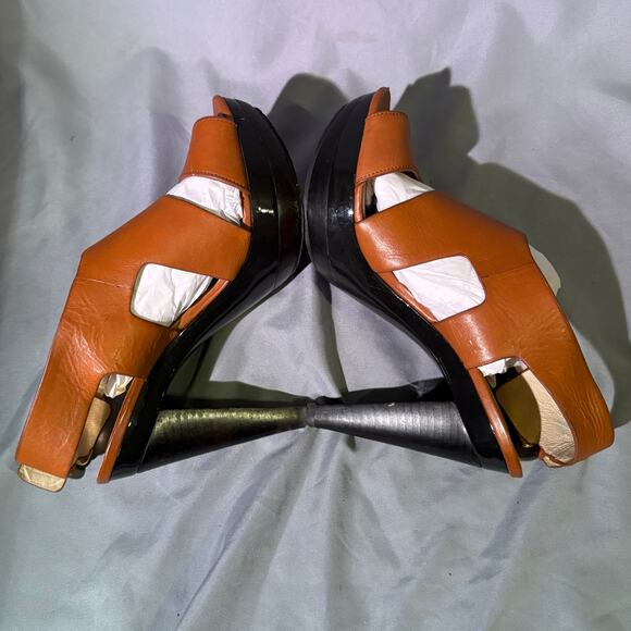 Michael Kors Tan Leather Platform Heels Size 7.5 – Slingback Peep Toe - Picture 5 of 7